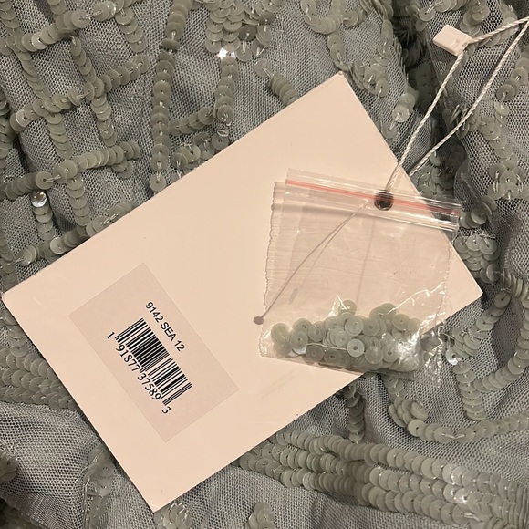 Mac Duggal SEQUINED ILLUSION HIGH NECK LONG SLEEVE MIDI DRESS 9142 Seafoam - Picture 4 of 14